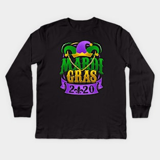 Mardi Gras 2020 Fleur de Lis Beads Souvenir Kids Long Sleeve T-Shirt